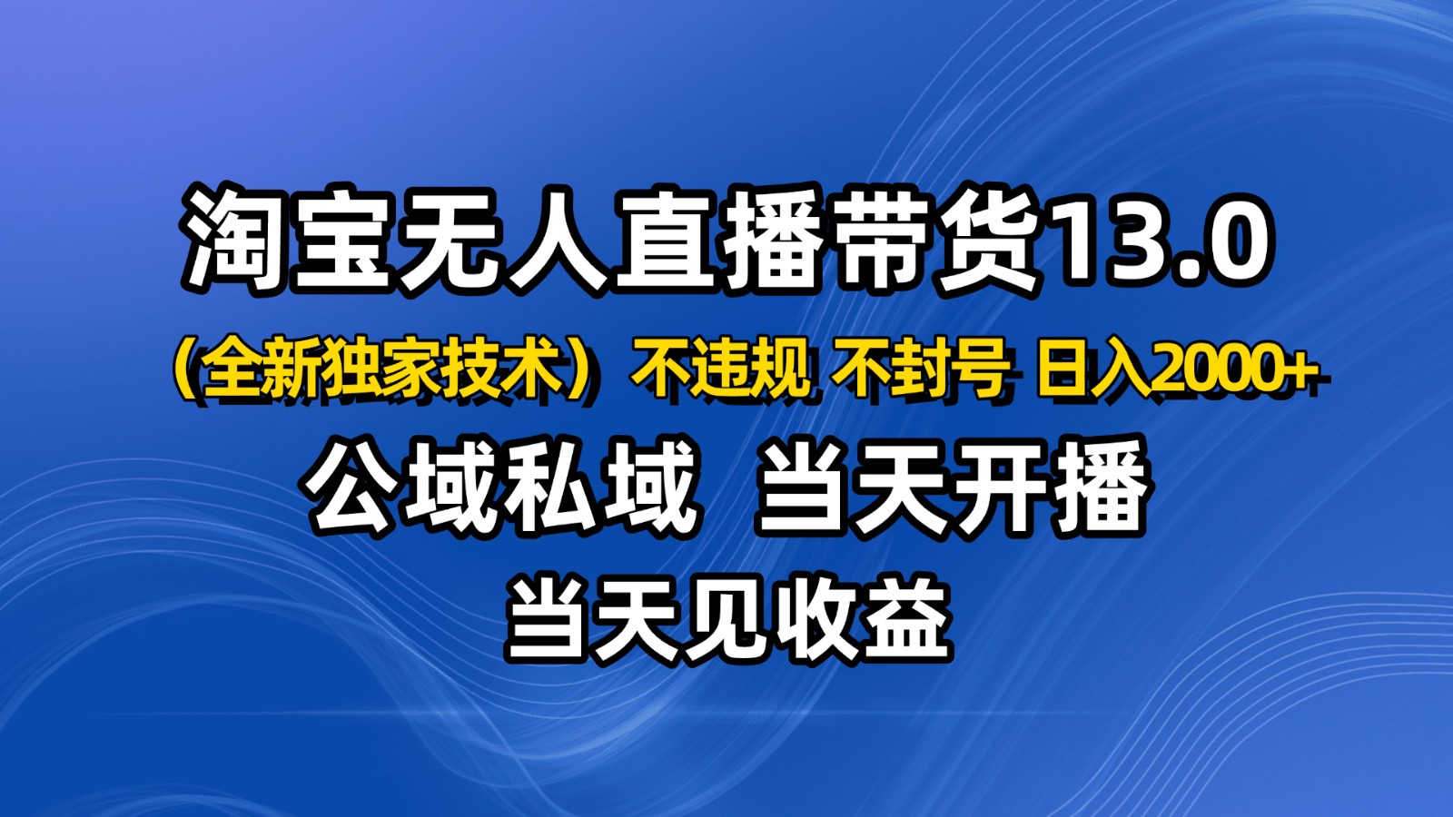 淘宝无人直播13.0，公域私域技术，不封号，不违规 布局下半年旺季赛道，日入2000+-亿佰盟网