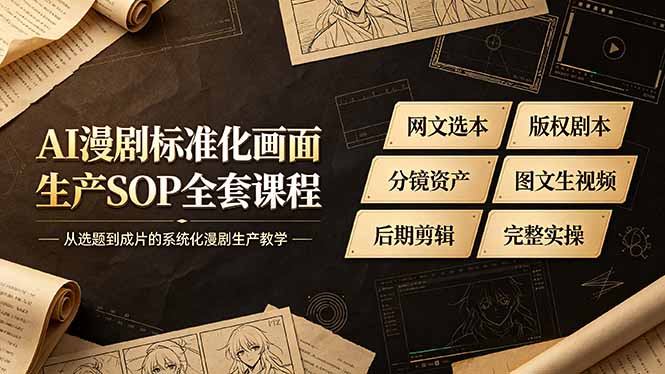 AI漫剧标准化画面生产SOP全套课程，网文选本版权剧本分镜资产全覆盖，图文生视频后期剪辑完整实操教学-亿起创业网-副业兼职月入过万-自媒体、引流推广、网赚项目、短视频、技术教程等创业项目资源