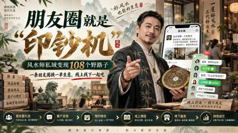 朋友圈就是“印钞机”，风水师私域变现108个野路子，一条朋友圈换一单生意，线上线下一起吃【文档】-亿起创业网-副业兼职月入过万-自媒体、引流推广、网赚项目、短视频、技术教程等创业项目资源