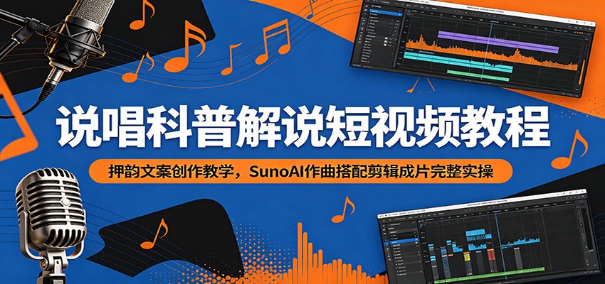 说唱科普解说短视频教程：押韵文案创作教学，SunoAI作曲搭配剪辑成片完整实操-亿起创业网-副业兼职月入过万-自媒体、引流推广、网赚项目、短视频、技术教程等创业项目资源