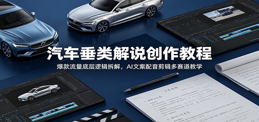汽车垂类解说创作教程：爆款流量底层逻辑拆解，AI文案配音剪辑多赛道教学-亿起创业网-副业兼职月入过万-自媒体、引流推广、网赚项目、短视频、技术教程等创业项目资源