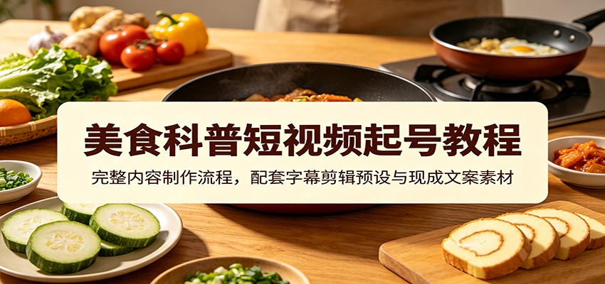 美食科普短视频起号教程：完整内容制作流程，配套字幕剪辑预设与现成文案素材-亿起创业网-副业兼职月入过万-自媒体、引流推广、网赚项目、短视频、技术教程等创业项目资源