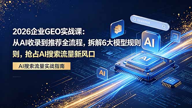 2026 企业GEO实战课：从AI收录到推荐全流程，拆解6大模型规则，抢占 AI 搜索流量新风口-亿起创业网-副业兼职月入过万-自媒体、引流推广、网赚项目、短视频、技术教程等创业项目资源