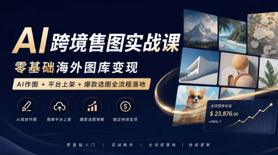 AI跨境售图实战课，零基础海外图库变现，AI作图+平台上架+爆款选图全流程落地-亿起创业网-副业兼职月入过万-自媒体、引流推广、网赚项目、短视频、技术教程等创业项目资源