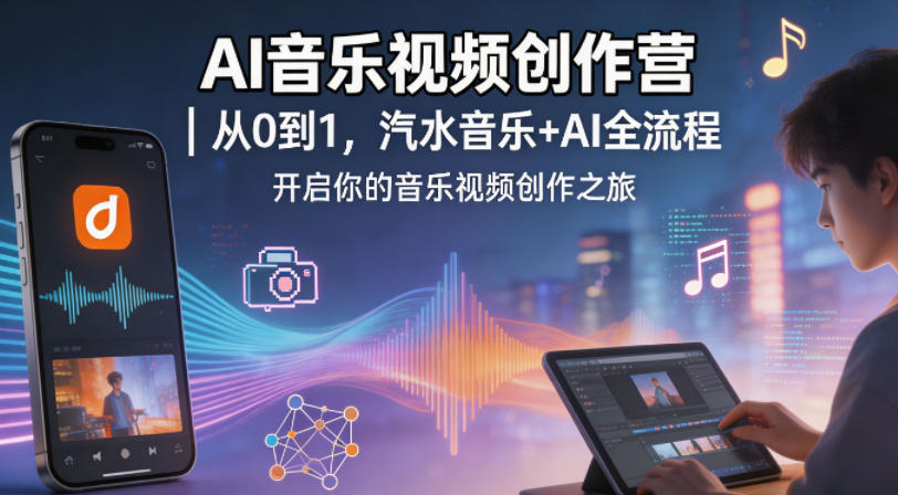 AI音乐视频创作营｜从0到1，汽水音乐+AI全流程，开启你的音乐视频创作之旅-亿起创业网-副业兼职月入过万-自媒体、引流推广、网赚项目、短视频、技术教程等创业项目资源