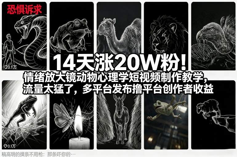 14天涨20W粉！情绪放大镜动物心理学短视频制作教学，流量太猛了，多平台发布撸平台创作者收益-亿佰盟网