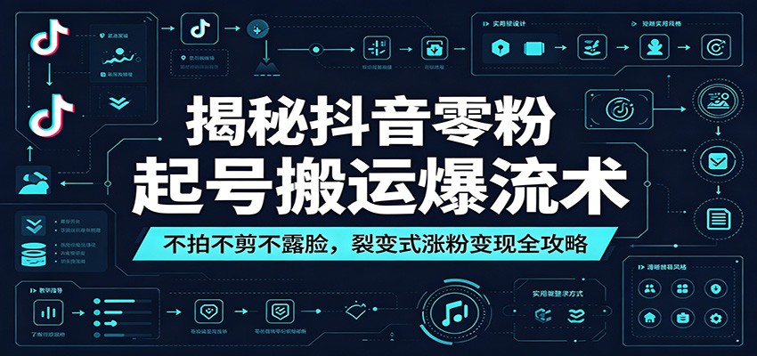 揭秘抖音零粉起号搬运爆流术：不拍不剪不露脸，裂变式涨粉变现全攻略-亿起创业网-副业兼职月入过万-自媒体、引流推广、网赚项目、短视频、技术教程等创业项目资源