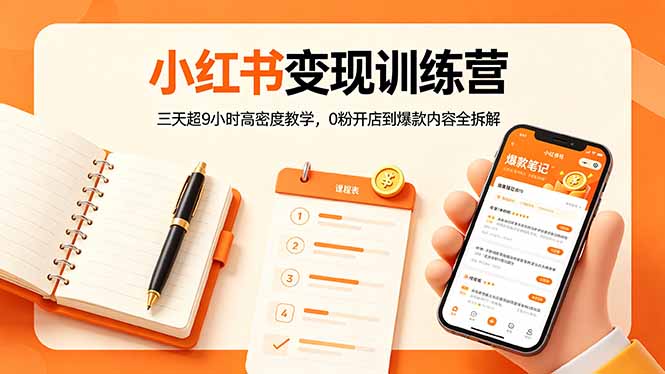 小红书变现训练营：三天超9小时高密度教学，0粉开店到爆款内容全拆解-亿起创业网-副业兼职月入过万-自媒体、引流推广、网赚项目、短视频、技术教程等创业项目资源