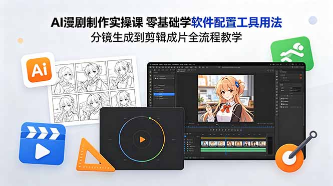 AI漫剧制作实操课 零基础学软件配置工具用法 分镜生成到剪辑成片全流程教学-亿起创业网-副业兼职月入过万-自媒体、引流推广、网赚项目、短视频、技术教程等创业项目资源