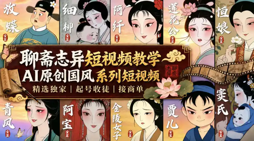 聊斋志异短视频教学，AI原创国风系列短视频，精选独家丨起号收徒丨接商单-亿起创业网-副业兼职月入过万-自媒体、引流推广、网赚项目、短视频、技术教程等创业项目资源