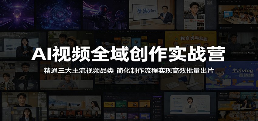 AI视频全域创作实战营：精通三大主流视频品类，简化制作流程实现高效批量出片-亿起创业网-副业兼职月入过万-自媒体、引流推广、网赚项目、短视频、技术教程等创业项目资源