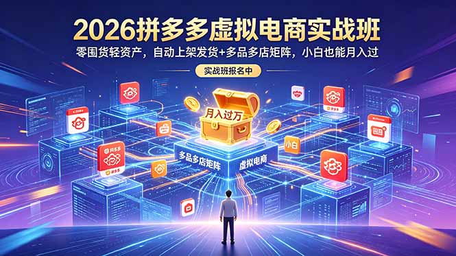 2026拼多多虚拟电商实战班：零囤货轻资产，自动上架发货+多品多店矩阵，小白也能月入过万-亿起创业网-副业兼职月入过万-自媒体、引流推广、网赚项目、短视频、技术教程等创业项目资源