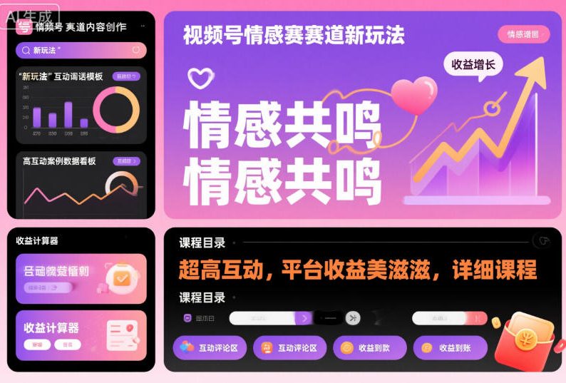 视频号情感赛道新玩法，超高互动，平台收益美滋滋，详细课程-亿佰盟网