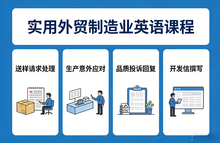 实用外贸制造业英语课程，教你专业处理送样请求、应对生产意外、回复品质投诉、撰写开发信等-亿佰盟网