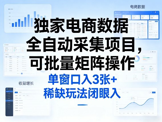 独家电商数据全自动采集项目，可批量矩阵操作，单窗口日入3张+，稀缺玩法闭眼入【揭秘】-亿佰盟网