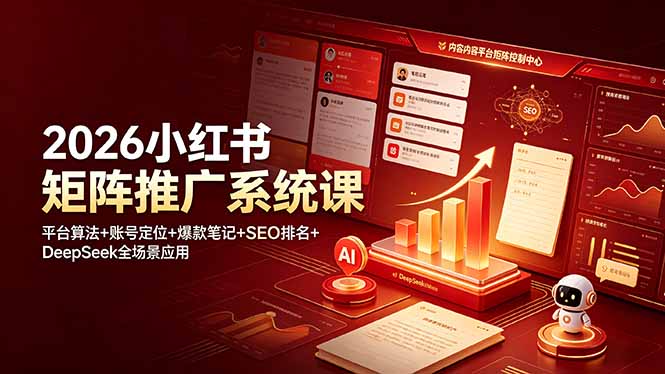 2026小红书矩阵推广系统课：平台算法+账号定位+爆款笔记+SEO排名+DeepSeek全场景应用-亿起创业网-副业兼职月入过万-自媒体、引流推广、网赚项目、短视频、技术教程等创业项目资源