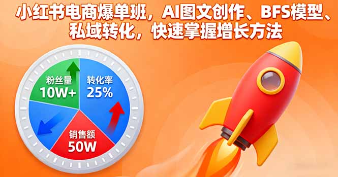 小红书电商爆单班,AI图文创作、BFS模型、私域转化,快速掌握增长方法-亿佰盟网