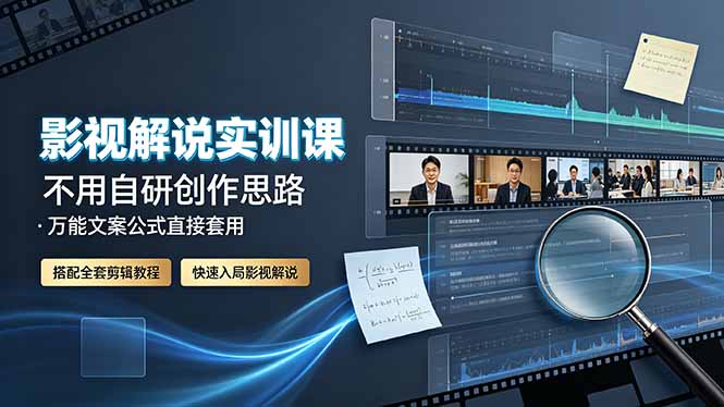 影视解说实训课：不用自研创作思路，万能文案公式直接套用，搭配全套剪辑教程，快速入局影视解说-亿起创业网-副业兼职月入过万-自媒体、引流推广、网赚项目、短视频、技术教程等创业项目资源
