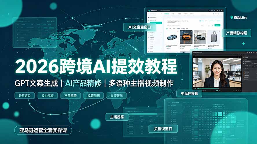 2026跨境AI提效教程·GPT文案生成｜AI产品精修｜多语种主播视频制作，亚马逊运营全套实操课-亿起创业网-副业兼职月入过万-自媒体、引流推广、网赚项目、短视频、技术教程等创业项目资源