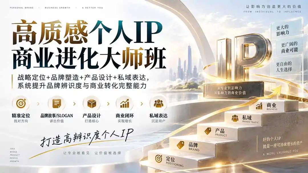 高质感个人IP商业进化大师班：战略定位+品牌塑造+产品设计+私域表达，系统提升品牌辨识度与商业转化完整能力-亿起创业网-副业兼职月入过万-自媒体、引流推广、网赚项目、短视频、技术教程等创业项目资源