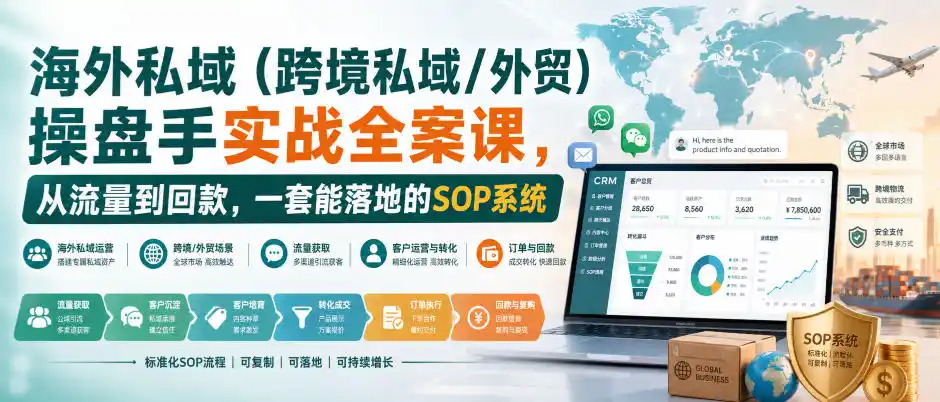 海外私域(跨境私域/外贸)操盘手实战全案课，从流量到回款，一套能落地的SOP系统-亿起创业网-副业兼职月入过万-自媒体、引流推广、网赚项目、短视频、技术教程等创业项目资源