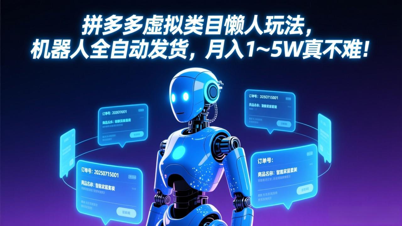 拼多多虚拟类目懒人玩法，机器人全自动发货，月入 1-5W 真不难！-亿佰盟网