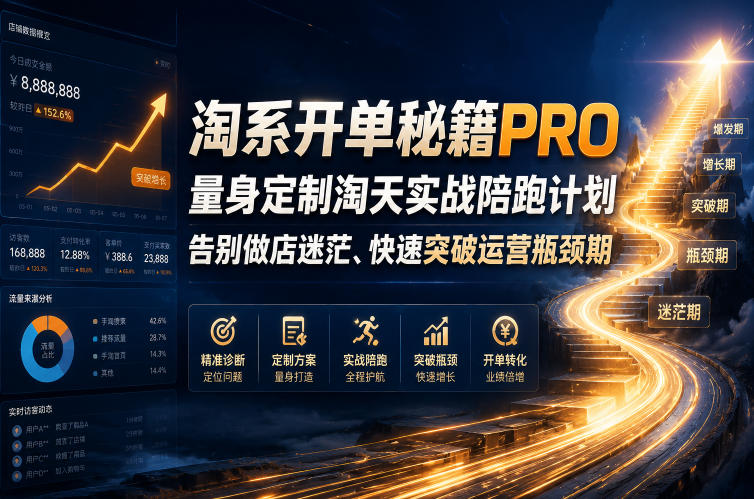 淘系开单秘籍PRO，量身定制淘天实战陪跑计划，告别做店迷茫、快速突破运营瓶颈期(更新260823)-亿起创业网-副业兼职月入过万-自媒体、引流推广、网赚项目、短视频、技术教程等创业项目资源
