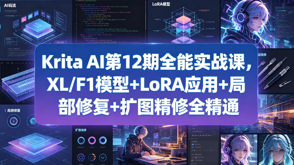 Krita AI第12期全能实战课，XL/F1模型+LoRA应用+局部修复+扩图精修全精通-亿起创业网-副业兼职月入过万-自媒体、引流推广、网赚项目、短视频、技术教程等创业项目资源