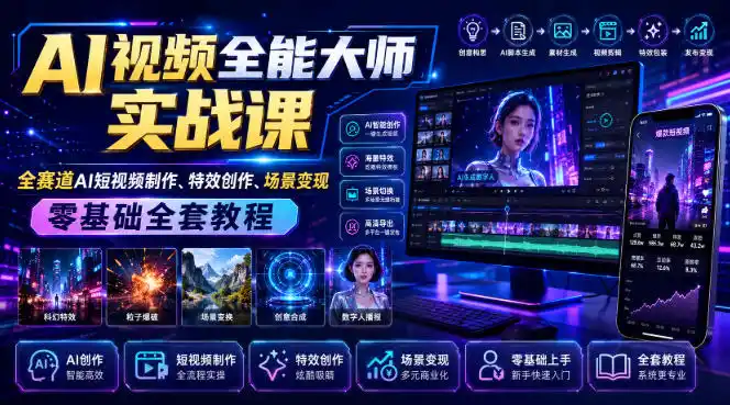 AI视频全能大师实战课｜全赛道AI短视频制作、特效创作、场景变现零基础全套教程-亿起创业网-副业兼职月入过万-自媒体、引流推广、网赚项目、短视频、技术教程等创业项目资源