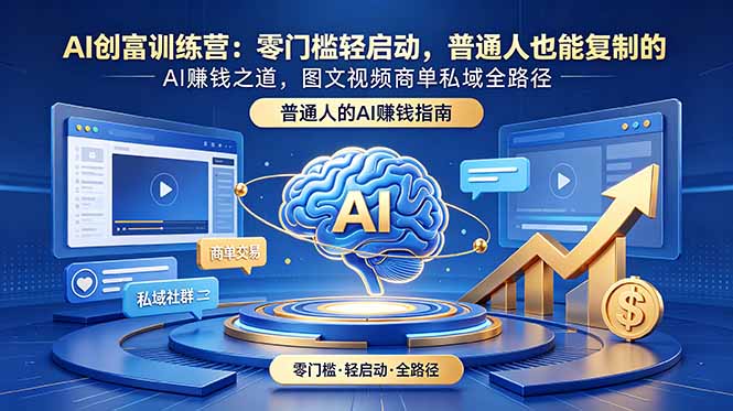 AI创富训练营：零门槛轻启动，普通人也能复制的AI赚钱之道，图文视频商单私域全路径-亿起创业网-副业兼职月入过万-自媒体、引流推广、网赚项目、短视频、技术教程等创业项目资源