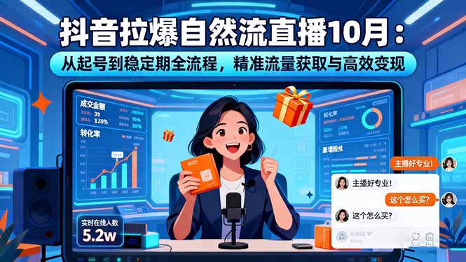 抖音拉爆自然流直播10月:从起号到稳定期全流程,精准流量获取与高效变现-亿佰盟网