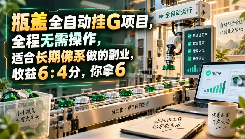 瓶盖全自动挂G项目，全程无需操作，适合长期佛系做的副业，收益6：4分，你拿6【揭秘】-亿起创业网-副业兼职月入过万-自媒体、引流推广、网赚项目、短视频、技术教程等创业项目资源