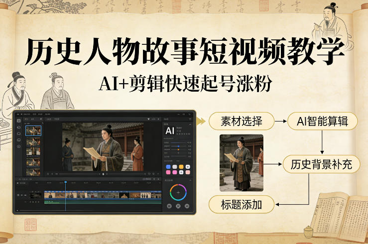 历史人物故事短视频教学，AI+剪辑制作历史人物题材短视频，快速起号涨粉-亿佰盟网