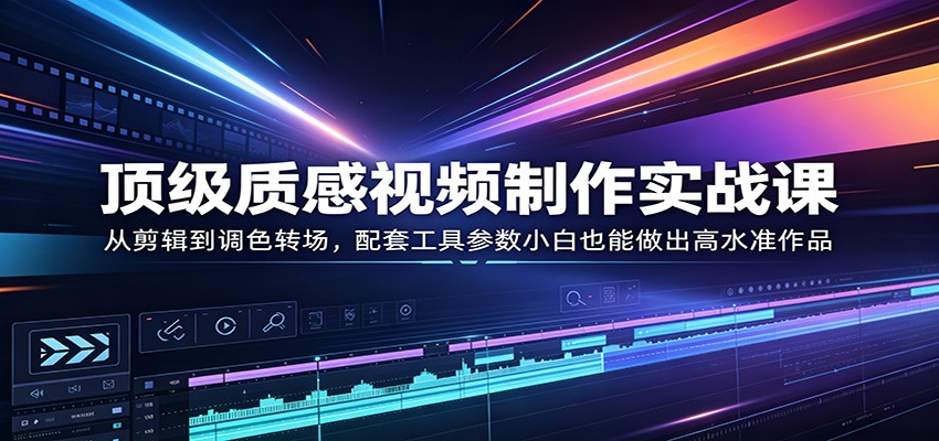 顶级质感视频制作实战课：从剪辑到调色转场，配套工具参数小白也能做出高水准作品-亿起创业网-副业兼职月入过万-自媒体、引流推广、网赚项目、短视频、技术教程等创业项目资源