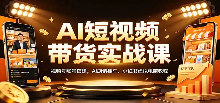 AI短视频带货实战课：视频号账号搭建，AI剧情挂车，小红书虚拟电商教程-亿起创业网-副业兼职月入过万-自媒体、引流推广、网赚项目、短视频、技术教程等创业项目资源