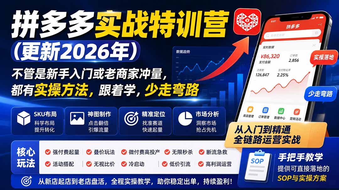 拼多多实战特训营(更新26年0821-亿起创业网-副业兼职月入过万-自媒体、引流推广、网赚项目、短视频、技术教程等创业项目资源