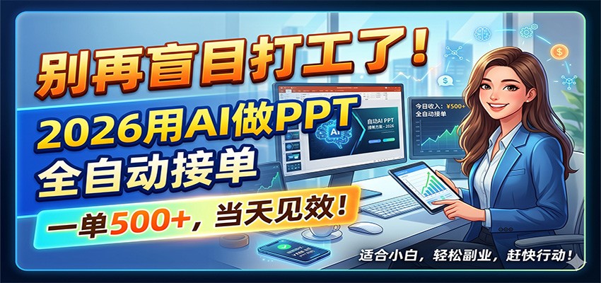 别再盲目打工了！2026用AI做PPT全自动接单，一单5张+，当天见效！-亿起创业网-副业兼职月入过万-自媒体、引流推广、网赚项目、短视频、技术教程等创业项目资源