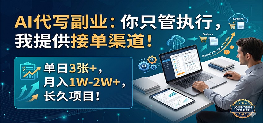 AI代写副业：你只管执行，我提供接单渠道！单日3张+，月入1W-2W+，长久项目-亿起创业网-副业兼职月入过万-自媒体、引流推广、网赚项目、短视频、技术教程等创业项目资源