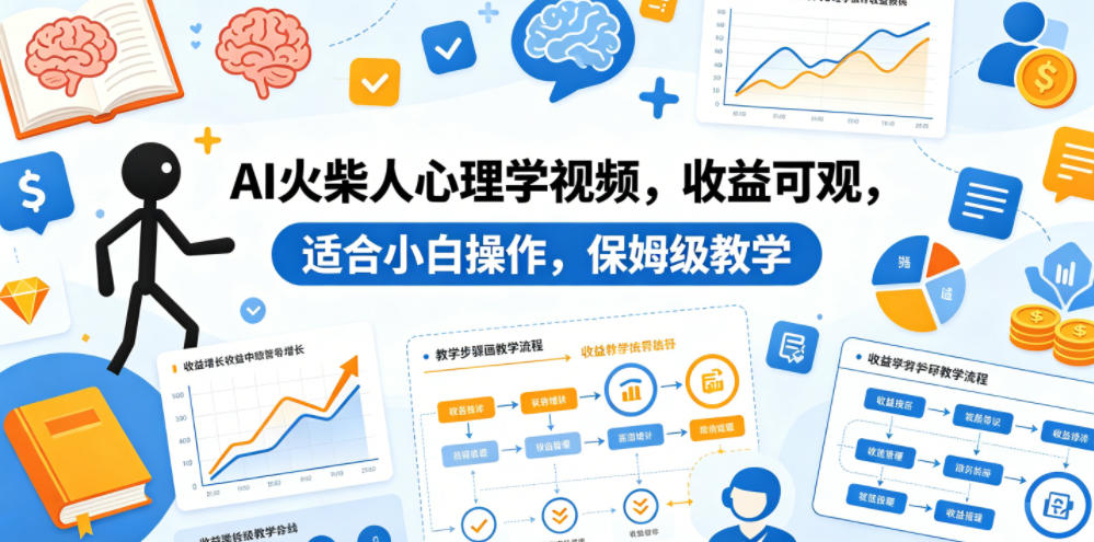 AI火柴人心理学视频，收益可观，适合小白操作，保姆级教学-亿起创业网-副业兼职月入过万-自媒体、引流推广、网赚项目、短视频、技术教程等创业项目资源