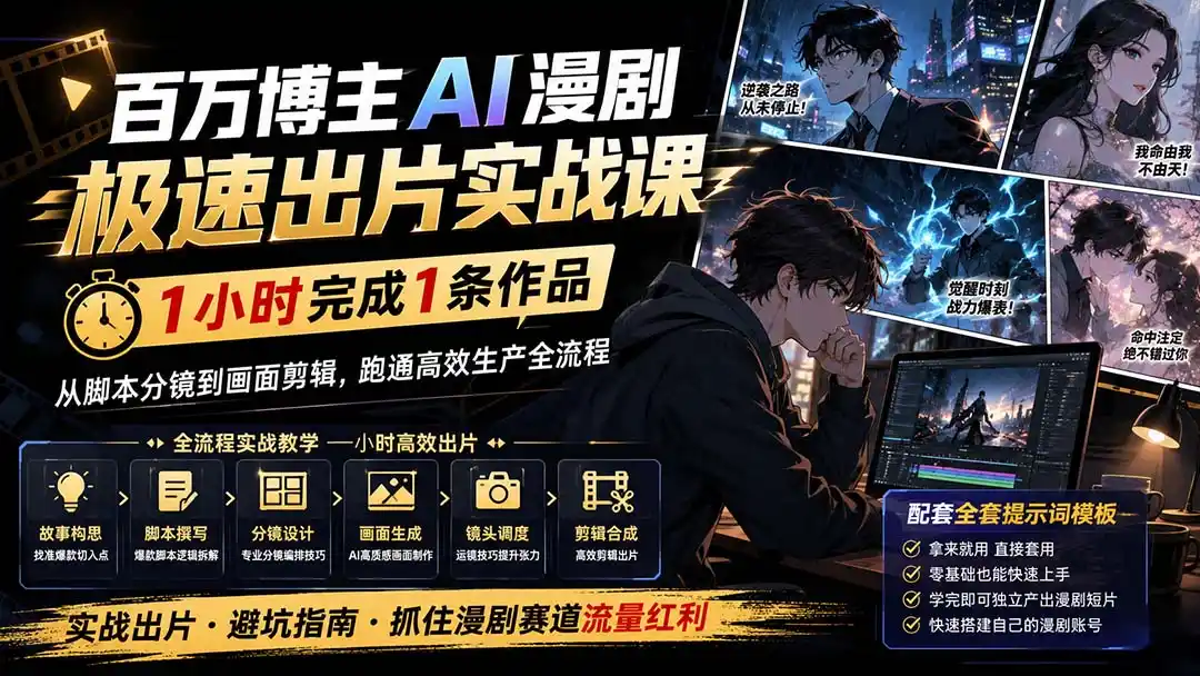 百万博主AI漫剧极速出片实战课：1小时产出条作品，从脚本分镜到画面剪辑，跑通高效生产全流程-亿起创业网-副业兼职月入过万-自媒体、引流推广、网赚项目、短视频、技术教程等创业项目资源