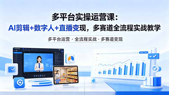 某团队多平台实操运营课-更新26年4月20：AI剪辑+数字人+直播变现，多赛道全流程实战教学-亿起创业网-副业兼职月入过万-自媒体、引流推广、网赚项目、短视频、技术教程等创业项目资源