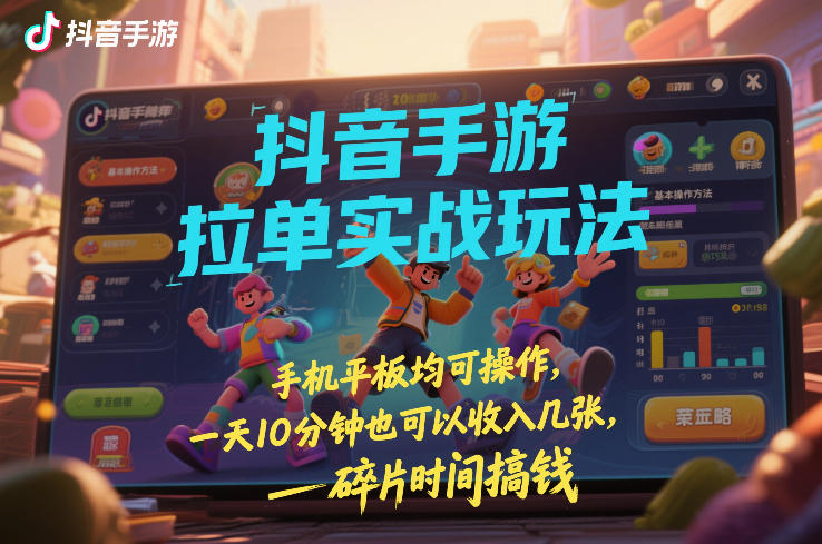 抖音手游拉单实战玩法，手机平板均可操作，一天10分钟也可以收入几张，碎片时间搞钱【揭秘】-亿佰盟网