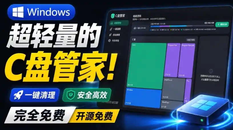 Windows超轻量的C盘管家！超级有特点，支持磁盘分析及清理提醒，2M大小体积，完全免费C盘管家-亿起创业网-副业兼职月入过万-自媒体、引流推广、网赚项目、短视频、技术教程等创业项目资源