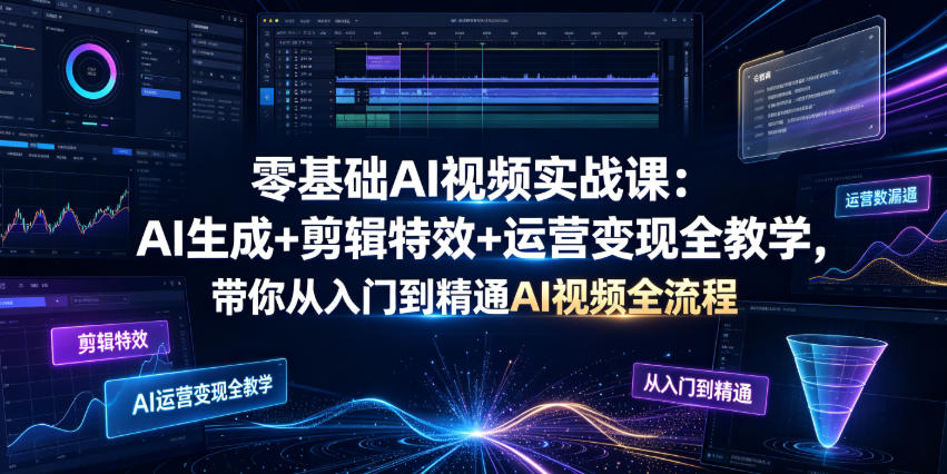 零基础AI视频实战课：AI生成+剪辑特效+运营变现全教学，带你从入门到精通AI视频全流程-亿起创业网-副业兼职月入过万-自媒体、引流推广、网赚项目、短视频、技术教程等创业项目资源