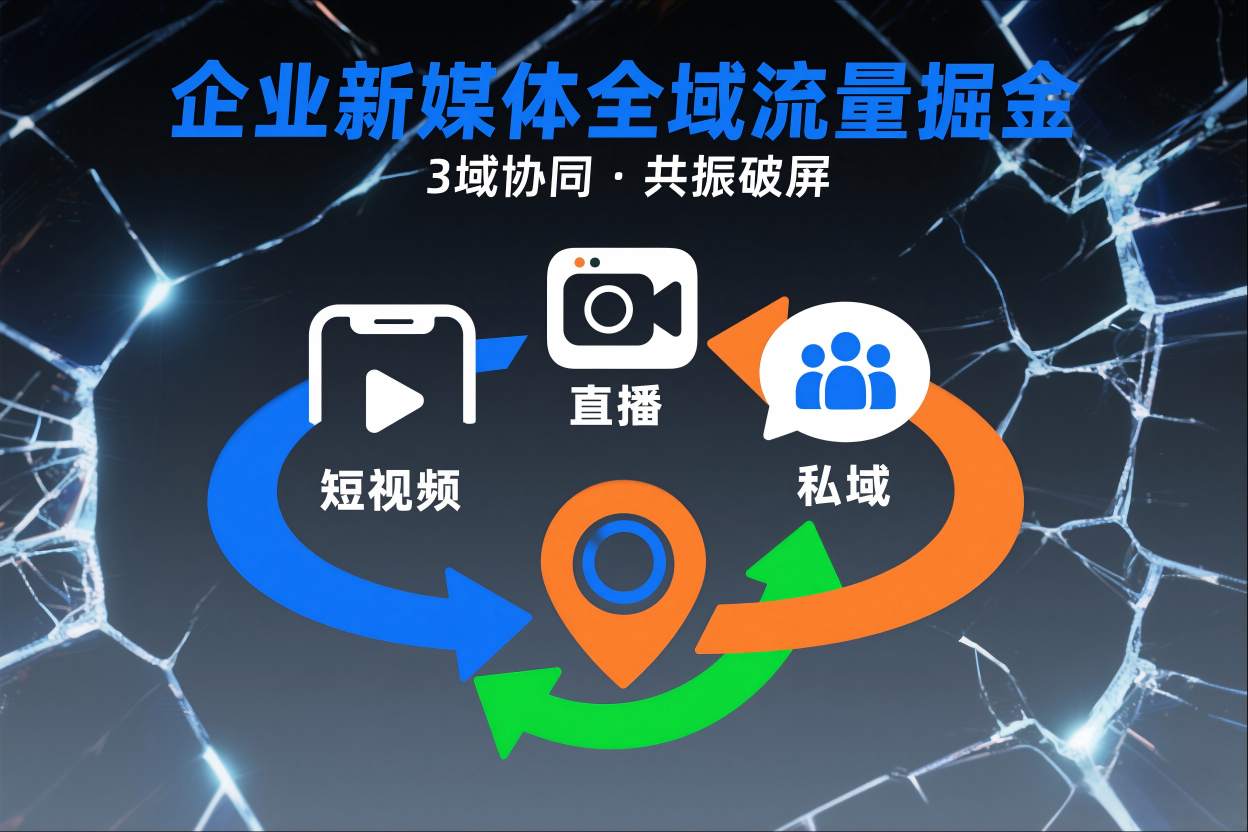 短视频全域商业模式，企业新媒体全域流量掘金，3域协同，共振破屏，短视频-直播-私域-地域-亿佰盟网