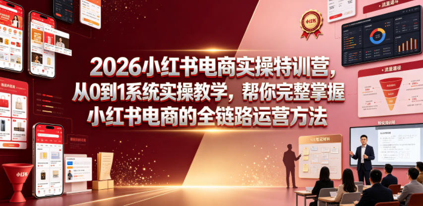 2026小红书电商实操特训营，从0到1系统实操教学，帮你完整掌握小红书电商的全链路运营方法-亿起创业网-副业兼职月入过万-自媒体、引流推广、网赚项目、短视频、技术教程等创业项目资源