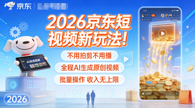 2026京东短视频新玩法！不用拍剪不用播，全程AI生成原创视频，批量操作收入无上限-亿佰盟网