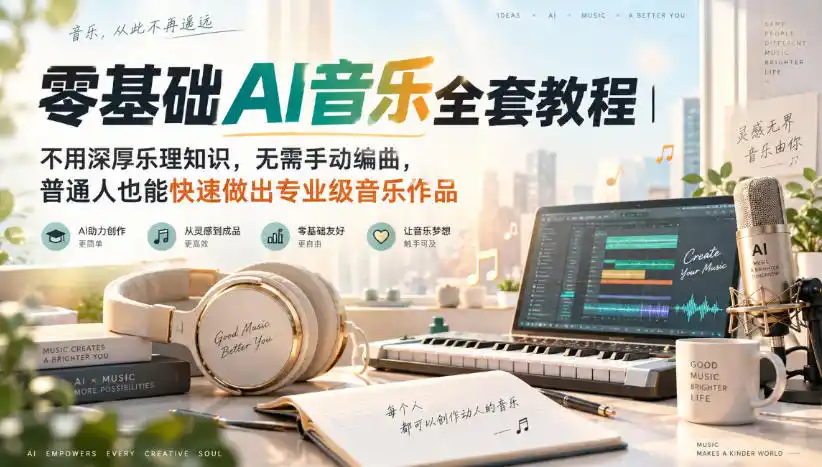 零基础AI音乐全套教程｜不用深厚乐理知识，无需手动编曲，普通人也能快速做出专业级音乐作品-亿起创业网-副业兼职月入过万-自媒体、引流推广、网赚项目、短视频、技术教程等创业项目资源