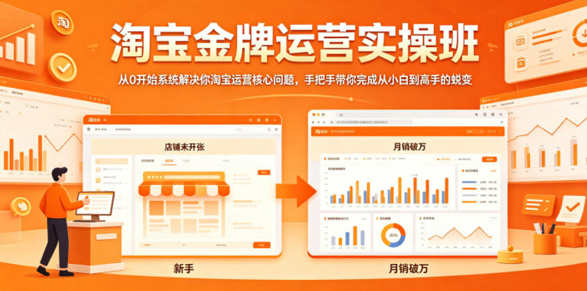 淘宝金牌运营实操班，从0开始系统解决你淘宝运营核心问题，手把手带你完成从小白到高手的蜕变-亿起创业网-副业兼职月入过万-自媒体、引流推广、网赚项目、短视频、技术教程等创业项目资源