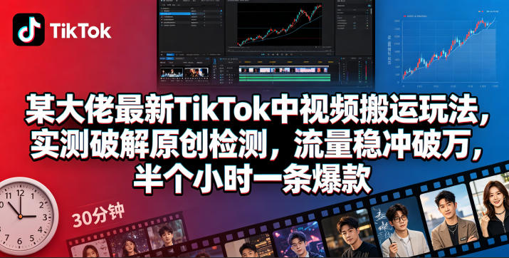某大佬最新TikTok中视频搬运玩法，实测破解原创检测，流量稳冲破万，半个小时一条爆款-亿起创业网-副业兼职月入过万-自媒体、引流推广、网赚项目、短视频、技术教程等创业项目资源